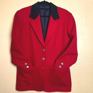 Vtg 80s Wool Blend Structured Western Blazer Red River Collection Pioneer Wear S